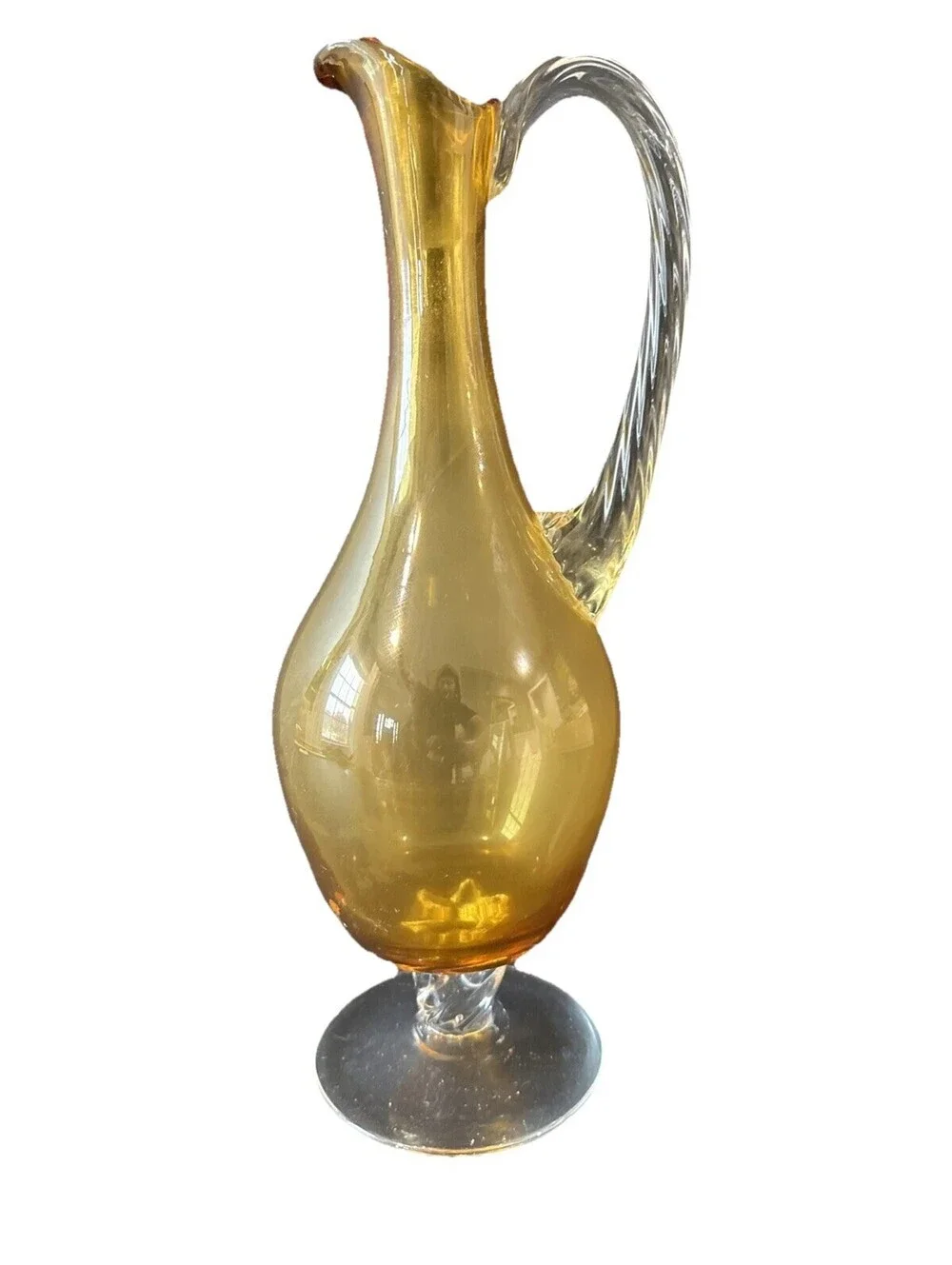 VTG Amber Glass Decanter Decorative Twisted Clear Handle Portugal IN BOX